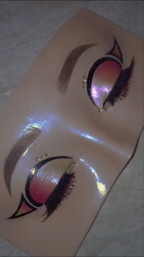 Tap for tutorial ✨ #eyemakeuptutorial #glittermakeup #makeuppracticeboard Makeup Practice Board, 3d Makeup, Makeup Practice, Viral Makeup, Fake Skin, Hand Makeup, Face Charts, Makeup Face Charts, Cat Eye Makeup