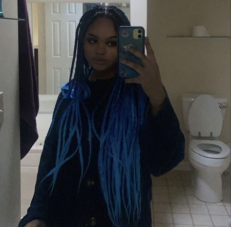 blue box braids Goth Box Braids, Midnight Blue Box Braids, Alternative Box Braids, Dark Blue Box Braids, Blue Boho Braids, Midnight Blue Braids, Dark Blue Braids, Black And Blue Braids, Blue Hair Braids