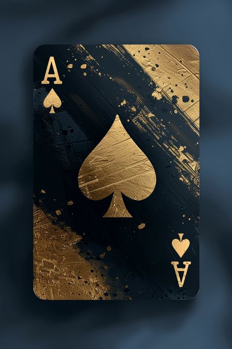 Playing card themed design. Ace of Spades, Luxury art vibes. Use gold and black. Minimalist art style --v 6  --stylize 250 King Of Spades Aesthetic, Joker Card Aesthetic, Ace Card Wallpaper, Ace Card Design, Ace Of Spades Wallpaper, Ace Of Spades Aesthetic, Black Poker Cards Wallpaper, Black Playing Cards, Gambling Cards