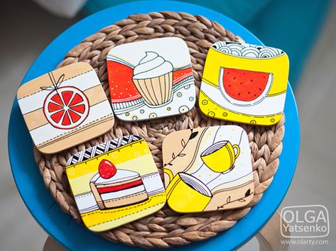 Handmade design for Tea Coasters on Behance Wooden Coasters Diy, Handpainted Coasters, Wall Hanging Ideas, Coaster Crafts, Coaster Art, Mdf Crafts, Wood Art Projects, Hanging Ideas, Paper Wall Hanging