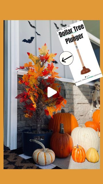 Dollar Tree Fall Decor Diy Outside, Fake Fall Tree Diy, Diy Fall Porch Decor Dollar Tree, Dollar Store Fall Decorations Diy, Diy Floral Picks, Diy Fall Wreath Dollar Tree, Diy Outdoor Fall Decorations, Dollar Tree Fall Wreath Diy, Fall Topiary Diy