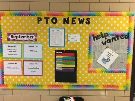 This is my first bulletin board as PTO President.  I looked at Pinterest for ideas and this is what we came up with.  We want to highlight the coming events.  Have folders for important forms and then Help Wanted.  This was so much fun and I thank everyone for sharing their ideas. Information Bulletin Board Ideas, Pto Fundraising Ideas, Parent Bulletin Boards, Information Bulletin Boards, School Event Ideas, Pto Bulletin Board, Pta Bulletin Boards, Pto Mom, Pto Meeting