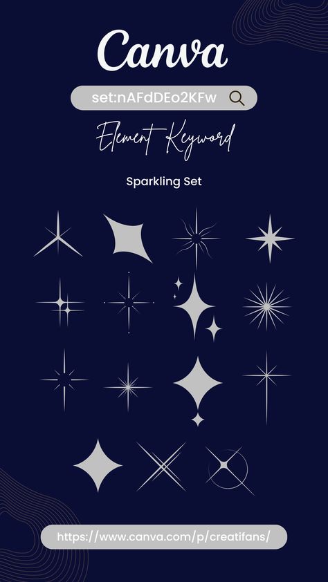 Add a touch of magic to your projects with the Sparkling Set on Canva. This captivating collection includes a variety of dazzling elements that are sure to make your designs stand out.    From subtle glitter accents to bold, shimmering bursts, the Sparkling Set offers limitless possibilities for adding a touch of glamour to your invitations, social media posts, presentations, and more.   .#CanvaTemplates #InstagramTemplates #FreeTemplates #IdeasForCanva #SocialMediaDesigns Canva Sparkle Element, Canva Elements Graphic Design, Canva Elements Keyword Science, New Jeans Fonts Canva, Canva Decoration Element, Free Elements Canva, Canvas Elements Keyword, Canva Sets Elements, Canva Frames Keywords