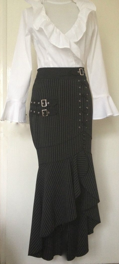 Whole outfit. If I could pull this off I would be extremely happy. Punk Mermaid, Mini Dress Unique, Steampunk Black, Pinstripe Skirt, Cocktail Mini Dress, Fishtail Skirt, Gothic Punk, Love Black, Mermaid Skirt