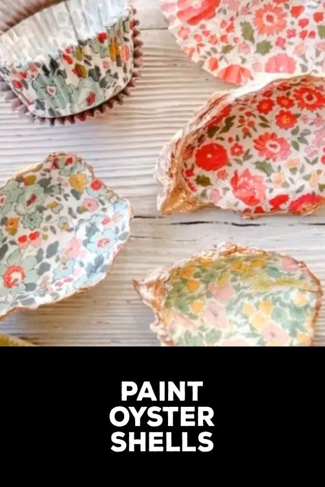 How to Paint Oyster Shells How To Paint Shells Seashells, What To Do With Oyster Shells, How To Paint Oyster Shells Diy, Oyster Shell Painting Ideas, Painted Scallop Shell, Seashell Painting Ideas Easy, Oyster Shell Painting, Decoupage Oyster Shells Diy, Oyster Shell Crafts Diy How To Make