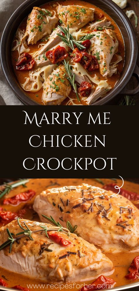 Indulge in the ultimate "Marry Me Chicken" experience with this "Creamy Marry Me Chicken Crockpot" recipe. Tender "Chicken Breast Crockpot Recipes" are cooked to perfection in a rich, creamy sauce with sun-dried tomatoes and spinach, creating a dish that's sure to impress. Serve this "Chicken Crockpot Recipes Easy" over "Chicken Tender" pasta or with a side of "Easy Slow Cooker Chicken" #MerryMeChicken #ChickenBreastCrockpotRecipes #ChickenCrockpotRecipesEasy #ChickenTender #DinnerRecipesCrockpo Healthy Chicken Slow Cooker Recipes, Chicken Crock Pot Recipes Healthy, Chicken Crockpot Dinners, Crockpot Frozen Chicken Recipes, Chicken In Crock Pot Recipes, Crockpot Chicken Breast Recipes, Sundried Tomato Sauce, Frozen Chicken Crockpot, Chicken Breast Recipes Slow Cooker