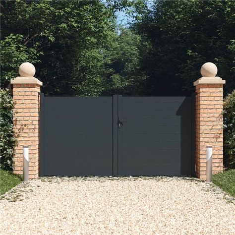 BillyOh Valencia Double Swing Driveway Aluminium Gates with Horizontal Solid Infill - Aluminium Gates - Garden Buildings Direct in 2021 | Garden buildings direct, Aluminium gates, Garden buildings Solid Gate Design, Electric Driveway Gate Ideas, Electric Driveway Gates, Aluminum Driveway Gates, Gates Driveway, Electric Gate, Weatherboard House, Aluminium Gates, House Gate