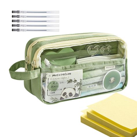 Bullet Points: Keep your organized with our clear pencil pouch. The multilayer design comfortably holds up to 100 pens, while the transparent front window allows for easy identification. Product Name: Large-capacity transparent pencil case Product color: green Product size: 21*5.3*12.7cm/8.26*2.08*5in Product material: canvas Notes: This product only includes a pencil case and 5 pens (without clips and other items) List: Large-capacity transparent pencil case*1 Neutral pens*5