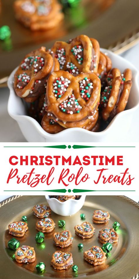 Christmas Rolo Pretzel Treats, Christmas Pretzel Recipes, Recipes Using Hershey Kisses, Pretzel Rolo Bites, Rolo Snacks, Recipes With Pretzels, No Bake Christmas Treats, Pretzel Rolo, Christmas Bites