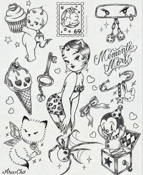 Tattoo Starter Ideas, Vintage Tattoos For Women, Types Of Tattoo Styles, Small Pretty Tattoos, Tattoo Flash Sheet, Cute Little Tattoos, Tattoo Portfolio, Tattoo Design Book, Girly Tattoos