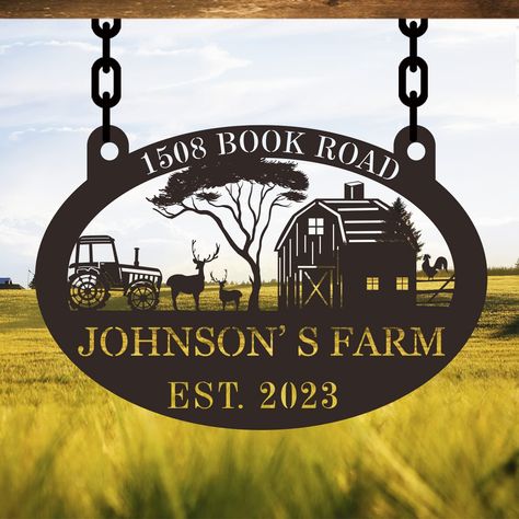 PRICES MAY VARY. Personalized farm design: With our custom options, you can create a unique and personalized sign that perfectly represents your farm or ranch. Easy to hang: Our metal hanging farm signs come with pre-drilled holes and mounting hardware, making it easy to hang them up wherever you like. Adds charm and character: These outdoor metal farm signs are the perfect addition to any farmhouse decor, adding a touch of rustic charm and character to your farm. Great gift idea: Whether for a Metal Ranch Sign, Bible Verse Canvas Art, Custom Farm Signs, Metal Farm Sign, Farm Entrance, Outdoor Farmhouse, Chicken Cat, Gate Signs, Ranch Sign