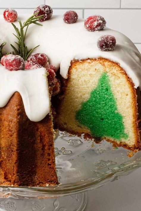 This recipe elevates the beloved traditional pound cake with a modern twist that will surprise and delight your holiday guests. See how to make a festive Bundt cake with a Christmas tree revealed in every slice. Xmas Bundt Cake, Bundt Cake Christmas Decorations, Christmas Tree Bundt Cake, Bundt Cake Icing, Christmas Pound Cake, Christmas Bundt Cakes, Holiday Themed Cakes, Christmas Bundt Cake, Faux Desserts