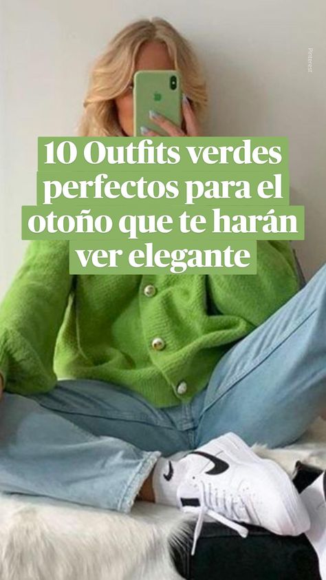 El color verde es uno de nuestros favoritos y llega con toda la fuerza esta temporada para ser uno de los colores en tendencia, es por ello que los outfits verdes para otoño serán tu mejor aliado para lucir fashion y chic durante la autumn season. ¿Quieres saber cómo lograr lo outfits más increíbles? Quédate a descubrir ideas de looks en tendencia con prendas de este color y cómo recrearlas.
 • Blusa de cuello de tortuga con jeans.
 • Camiseta corte corazón con jeans acampanados.
 • Playera blanca y suéter oversize.
 • Camisa oversize verde militar y jeans oscuros.
 • Conjunto de blazer y pantalón verde.
 • Vestido de cuello alto.
 • Blazer con pantalón negro.
 • Jumpsuit verde con botas militares.
 • Chaleco de punto con camisa blanca.
 • Gabardina verde con jeans. Aesthetic Clothes Boys, Indie Outfits Vintage, Fitness Fits, Spiritually Healthy, Vintage Aesthetic Outfits, Indie Outfits Aesthetic, Vintage Outfits Classy, Aesthetic Outfits Vintage, Tokyo Street Fashion