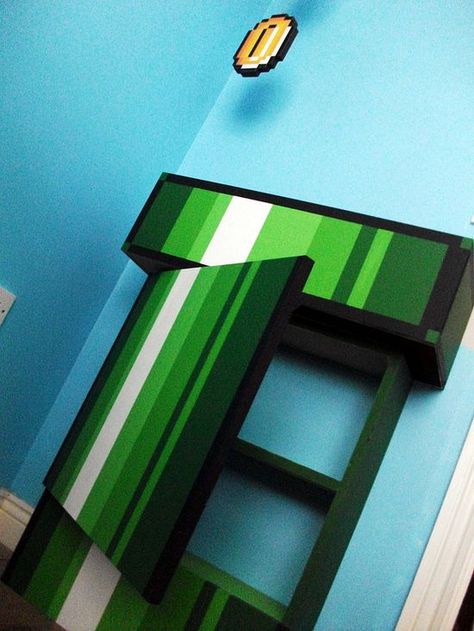 Take two cabinets ?? Super Mario Wall Painting, Super Mario Theme Room, Mario Room Ideas, Nintendo Decorations, Mario Bedroom, Nintendo Room, Super Mario Room, Making Shelves, Video Game Room Decor