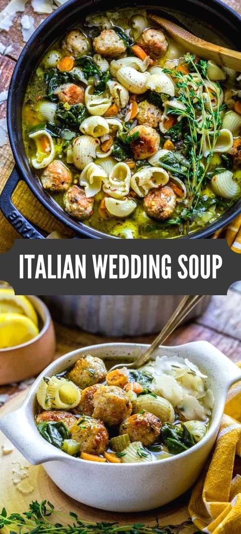 Best Italian Wedding Soup, Recipes Meatballs, Wedding Soup Recipe, Italian Wedding Soup Recipe, Baked Chicken Meatballs, Wedding Soup, Diner Recept, Noodle Soup Recipes, Soup And Stew