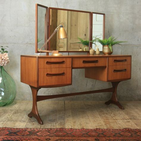 Rare G Plan Fresco Dressing Table #0905F – Mustard Vintage Upcycled Dressing Table, G Plan Dressing Table, Mid Century Dressing Table, Mid Century Modern Bedroom Design, Vintage Dressing Table, Vintage Mid Century Furniture, 1970s Home, Vintage Dressing Tables, Vanity Ideas