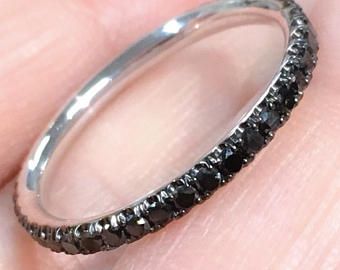 Black Diamond Bands, Pave Wedding Bands, Diamond Eternity Wedding Band, Black Wedding Band, Black Diamond Engagement, Full Eternity Ring, Eternity Band Ring, Wedding Band Ring, Diamond Anniversary