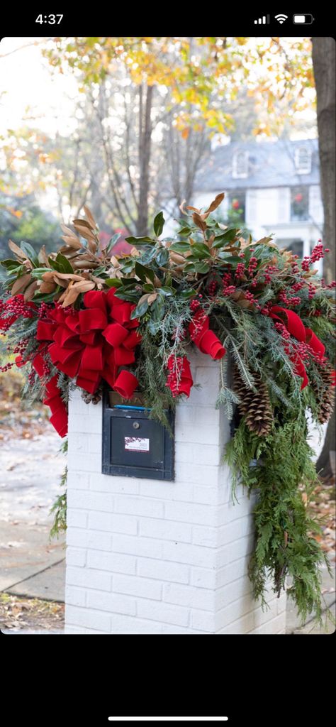 Mailbox Christmas Decor, Mailbox Swag Christmas, Christmas Mailbox Decorations, Christmas Mailbox Ideas, Mailbox Decorations, Brick Mailbox, Christmas Mailbox, Diy Mailbox, Mailbox Decor