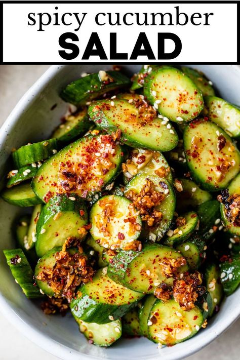 Spicy Korean Cucumber, Carbs Meals, Korean Cucumber Salad, Cucumber Snacks, Sailor Bailey, Korean Cucumber, Spicy Cucumber Salad, Spicy Cucumber, Asian Cucumber Salad