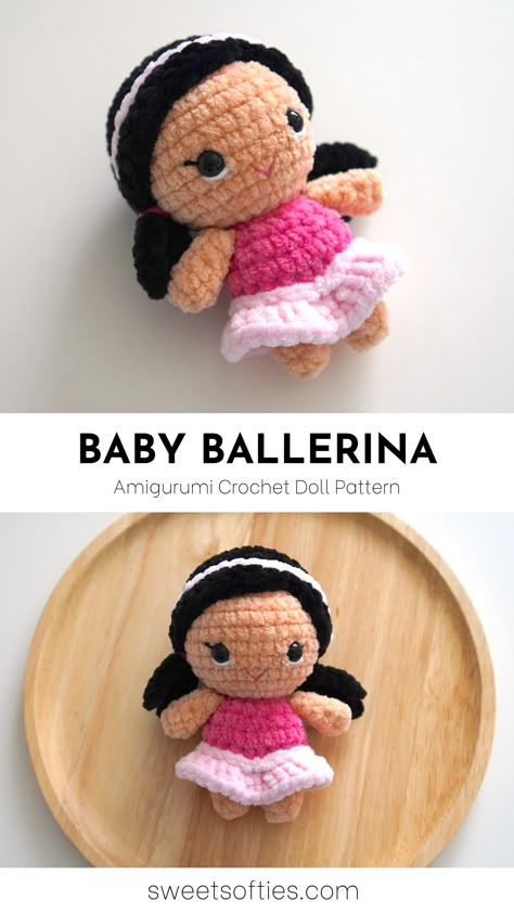 Ballerina Crochet Pattern, Crochet Ballerina Doll Free Pattern, Free Mini Crochet Patterns, Mini Crochet Ideas, Crochet Mini Doll, Fuzzy Crochet, Homestead Projects, Diy Finger Knitting, Scrap Crochet