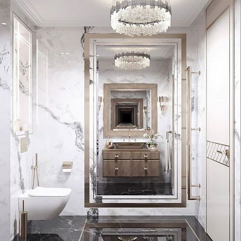 Anna♓ (@homedecor_connoisseur) • Instagram photos and videos Elegant Bathroom Luxury Modern, Bathroom Luxury Modern, Small Office Design Interior, Luxury Toilet, Bathroom Interior Design Modern, Bathroom Showers, Bathroom Luxury, Classic House Design, Bathroom Decor Luxury