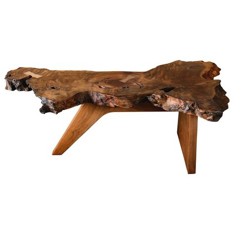 Mira Nakashima Free-Form Coffee Table with Burl Wood Top | From a unique collection of antique and modern Coffee and Cocktail Tables at https://www.1stdibs.com/furniture/tables/coffee-tables-cocktail-tables/. Coffee Nudge, Nakashima Table, Coffee And Cocktail Tables, Burl Wood, Natural Forms, Burled Wood, Cocktail Tables, A Tree, Modern Vintage