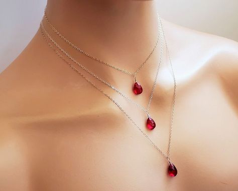 Ruby Wedding Necklace, Red Teardrop Necklace, Red Prom Necklace, Silver Ruby Necklace, Ruby Accessories, Ruby Necklace Gold, Jewellery Ruby, Red Necklaces, Red Ruby Necklace