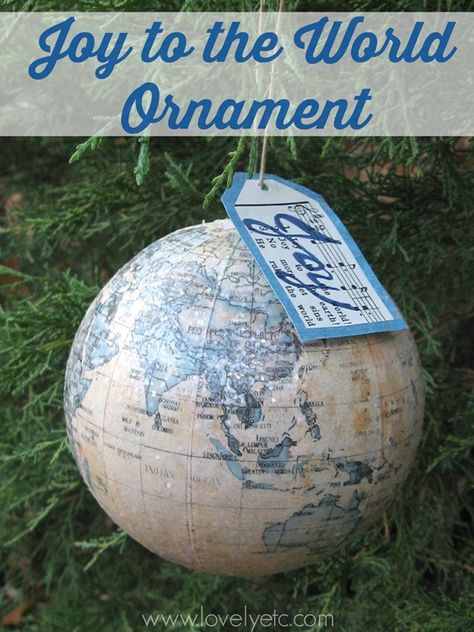 DIY joy to the world Christmas ornament - the tag is made from an actual copy of the song Joy to the World Bush Christmas, Trip To Arizona, Church Christmas Party, Diy Joy, Map Ornaments, Travel Christmas, Travel Tree, Diy Jul, Map Crafts