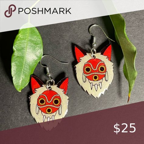 Princess Mononoke Earrings Shrinky Dink, Princess Mononoke, Miyazaki, Shop Earrings, Sterling Silver, Fashion Design, Silver, Closet, Fashion Tips