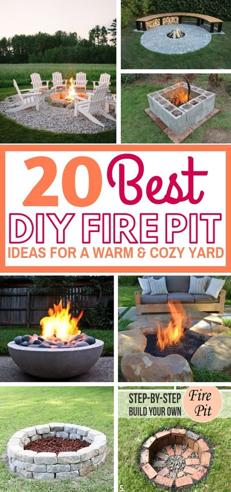 These 20 DIY Fire Pit Ideas are AMAZING! Easy and simple plans to follow and make a fire pit for your own yard. You'll totally fall in love with these designs! In Ground Fire Pit, Diy Fire Pit Ideas, Make A Fire Pit, Outdoor Fire Pit Area, Outside Fire Pits, Easy Fire Pit, Small Fire Pit, Fire Pit Ideas, Rustic Fire Pits