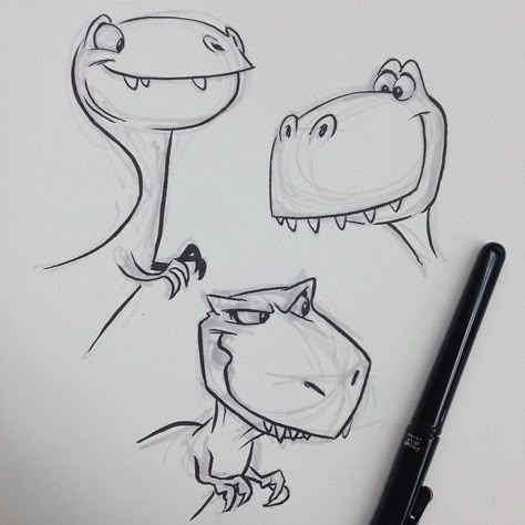 T-Rex                                                       … T Rex Drawing, T Rex Illustration, T Rex Cartoon, Trex Dinosaur, Dinosaur Sketch, Cartoon Drawing Tutorial, Dinosaur Drawing, Dinosaur Illustration, Black Pen