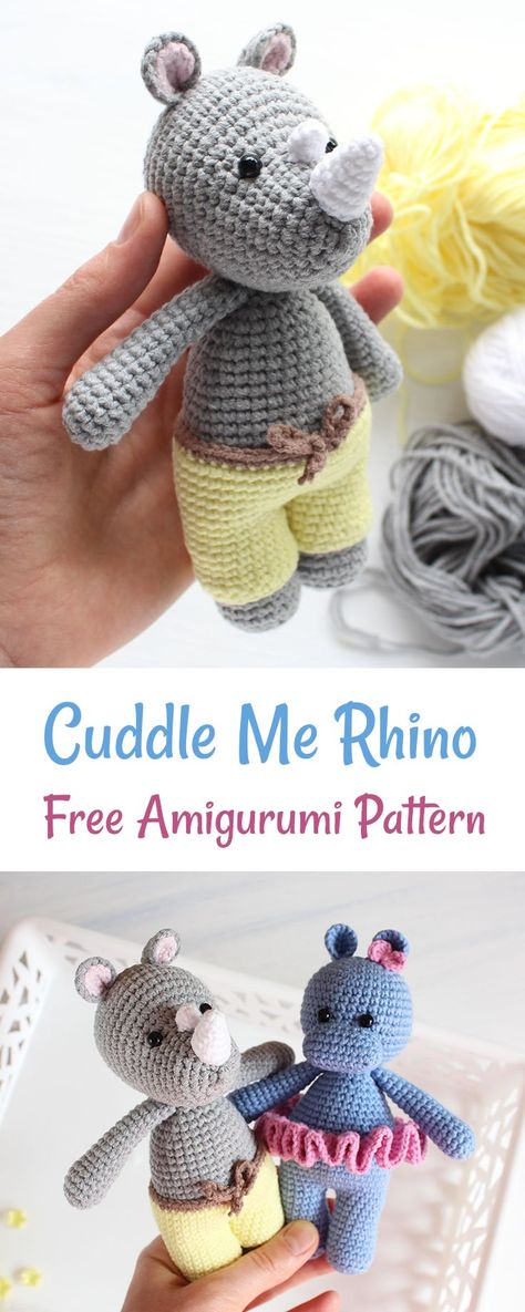 Crochet Rhino today with this easy to follow FREE Cuddle Me Rhino Pattern! Rhino Amigurumi, Crochet Rhino, Crochet Animal Amigurumi, Pola Amigurumi, Crochet Animal Patterns, Crochet Toys Patterns, Amigurumi Free Pattern, Easy Crochet Patterns, Crochet Gifts