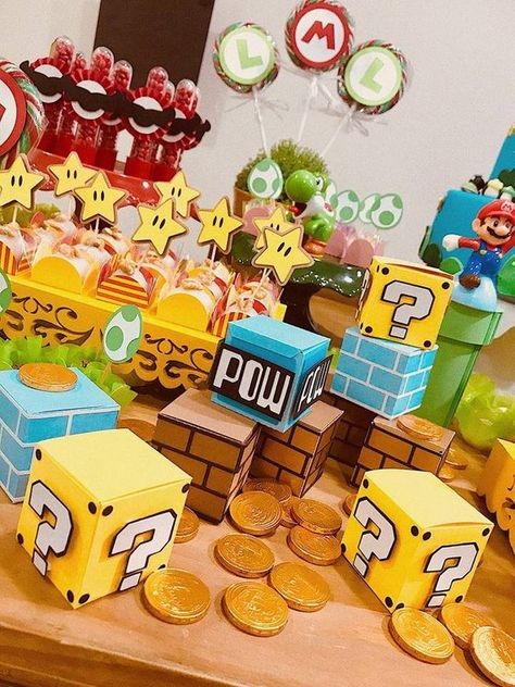 Super Mario Theme Party, Mario Odessey, Mario Theme Party, Super Mario Theme, Mario Brothers Birthday Party, Mario Kart Party, Mario Bros Birthday Party Ideas, Mario Birthday Cake, Nintendo Party