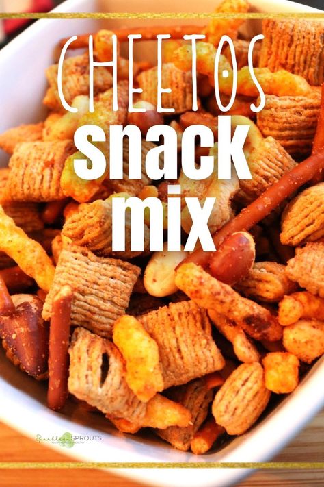 I love a good snack mix and this one is a little sweet, a little cheesy, a little spicy and A LOT YUMMY! Cheeto Snack Mix Recipes, Fall Yummies, Easy Snack Mix, Cereal Treats, Movie Snacks, Snack Mix Recipes, Chex Mix, Salty Snacks, Snack Mix