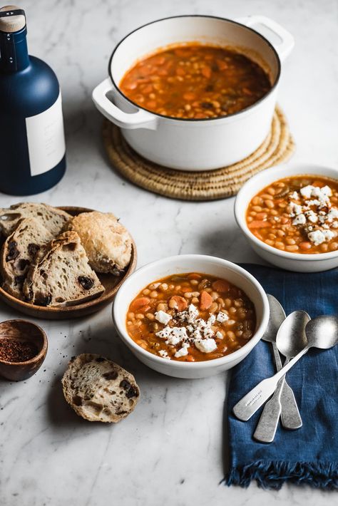 FASOLADA - GREEK WHITE BEAN SOUP - ful-filled Comfort Food Photography, Fasolatha Soup, Stew Food Photography, Beans Food Photography, Soup Food Photography, Simple Food Photography, Greek White Bean Soup, Budwig Diet, Lunch Photo