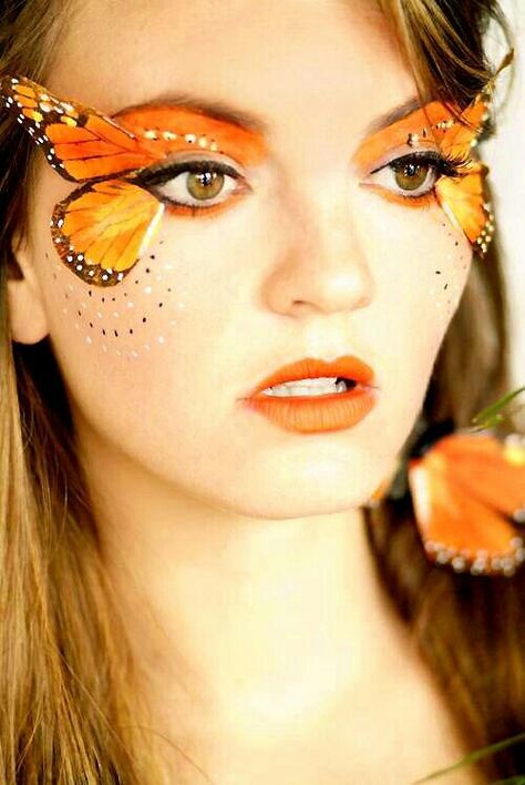 Monarca Fairy Fantasy Makeup, Extreme Make-up, Monarch Butterfly Costume, Fairy Make-up, Makeup Zombie, Fantasy Make-up, Halloweenský Makeup, Halloween Make-up Looks, Butterfly Makeup