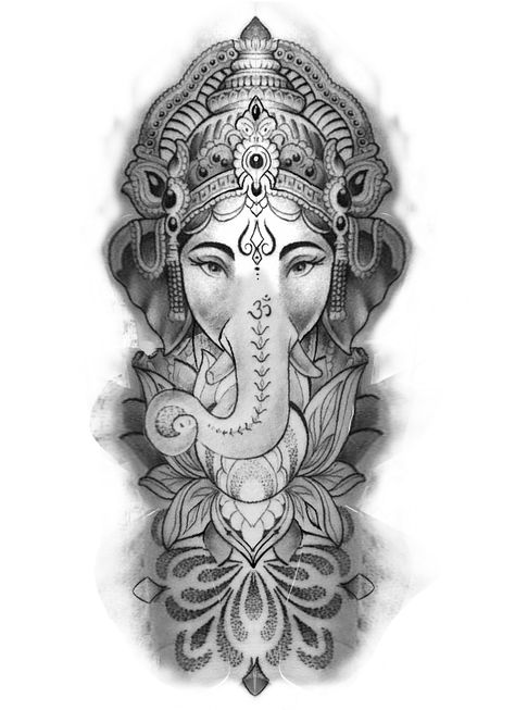 Buddah Tattoo Elephant, Ganesha Tattoo Stencil, Ganesha Tattoo Mandala, Ganesh Tattoo Design, Ganesha Tattoo Sleeve, Lock Tattoo, Bali Tattoo, Ganesh Tattoo, Hindu Tattoo