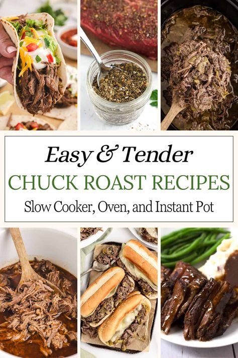 Our ultimate collection of the best chuck roast recipes! Here you'll find recipes for hearty, filling, and totally delicious dinners that can be made affordably, prepped ahead, and serve a family of all ages. In this post you will find a list of fantastic recipes to try, along with cooking methods, answers to your most common questions, and tips to make the best roast of your life! Different Ways To Cook Chuck Roast, Chuck Roast And Potatoes In Crockpot, Meals With Chuck Roast, Ways To Use Chuck Roast, Chuck Center Roast Recipes, What To Do With A Chuck Roast, Unique Pot Roast Recipes, Instant Pot Chuck Roast Recipes, Best Chuck Roast Recipe Crockpot