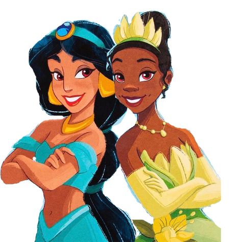 Tiana And Jasmine Together, Princess Tiana And Jasmine, Cartoon Best Friends Disney, Disney Princess Best Friends, Tiana And Mulan, Best Friend Pictures Cartoon, Tiana And Jasmine, Black Disney Princess, Tiktok Profile