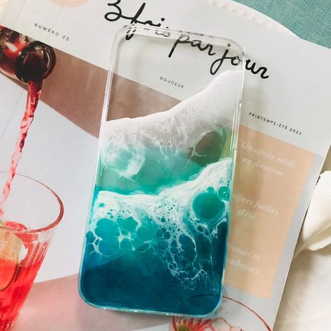 Ocean Phone Case, Iphone Case Handmade, Beach Phone Case, Ocean Iphone, Diy Phone Case Design, Friends Phone Case, Resin Pigment, Handmade Phone Case, Beautiful Phone Cases