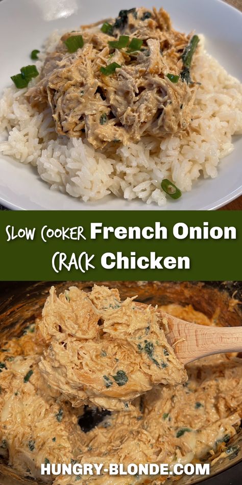 You’re about to be obsessed with this Slow Cooker French Onion Crack Chicken… I know I am. A recipe that practically makes itself and comes out perfect every time. Keep scrolling for the all the details. Chicken And Onion Crockpot Recipes, Slow Cooker French Onion Chicken, Onion Chicken Crockpot, French Onion Chicken Crockpot, Easiest Dinner, French Onion Chicken, Favorite Dinner, Onion Chicken, Crockpot Meals