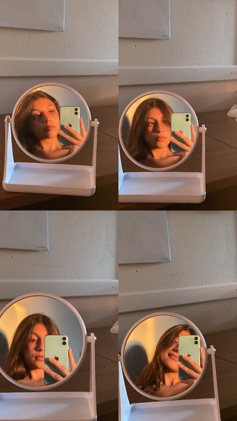 Small Mirror Selfie Aesthetic, Small Mirror Selfie, Room Sunset, Small Vanity Mirror, Selfie Captions, Summer Poses, Fotos Aesthetic, Small Mirror, Mirror Selfie Poses