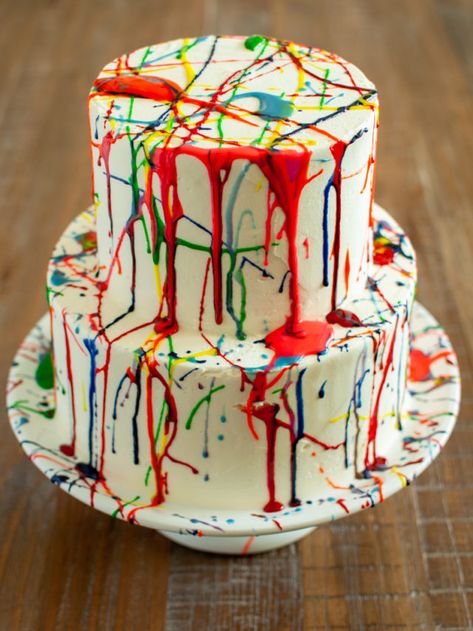 Paint Splatter Cake, Art Party Cakes, Splatter Cake, Art Birthday Cake, Paint Cake, Royal Frosting, Chocolate Espresso Cake, Espresso Cake, Painting Birthday Party