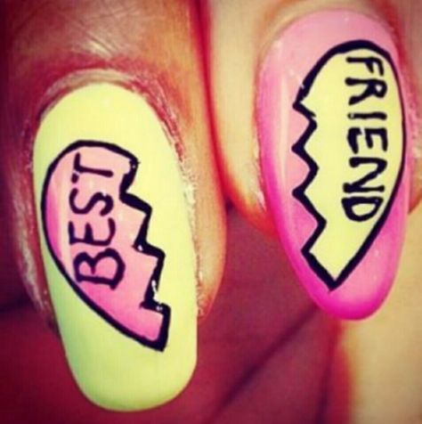 Bff Nails Best Friends, Best Friend Nails Ideas, What Are Acrylic Nails, Teal Acrylic Nails, Nail Designs Cute, It Nails, Matching Nails, Makeup Cleaner, Best Press On Nails