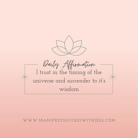 🌟 Trusting the Universe's Timing 🌟 Repeat after me: I trust in the divine timing of the universe. ✨ Everything is unfolding exactly as it should, and I surrender to the journey with faith and gratitude. 🙏 In moments of uncertainty, I remind myself that the universe has a plan far greater than my own, and I trust that it's leading me towards my highest good. ⏳ I release the need to control every outcome and instead embrace the flow of life. Each experience, whether joyful or challenging, is ... The Universe Has A Plan, I Surrender, Flow Of Life, I Release, Repeat After Me, Highest Good, Divine Timing, I Trust, Dream Board