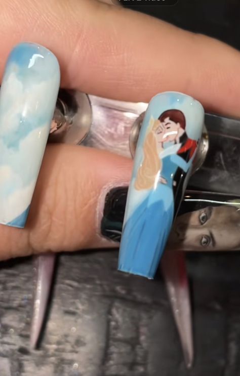 Beautiful princess disney once upon a dream aurora prince nails Princess Aurora Nails, Sleeping Beauty Nails, Prince Nails, Quince Planning, Character Nails, Once Upon A Dream, Aurora Nails, Beauty Nails Design, Disney Nails