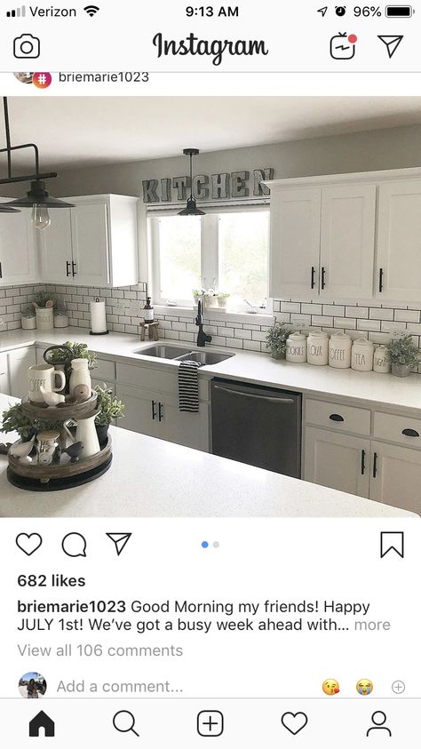 Cheap Farmhouse Kitchen Remodel, White And Gray Kitchen Decor, Yummy Candles, Good Morning My Friends, House Renovation Projects, Farmhouse Kitchens, House Updates, Diy Kitchen Renovation, Happy July