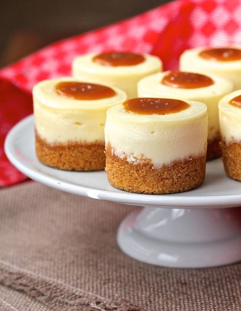 These Mini Cheesecakes with Salted Caramel are so ridiculously delicious and creamy. Dolci Finger Food, Mini Cheesecake Pan, Biscotti Cheesecake, Mini Cheesecake Recipes, Mini Torte, Caramel Cheesecake, Small Desserts, Mini Cheesecakes, Mini Foods