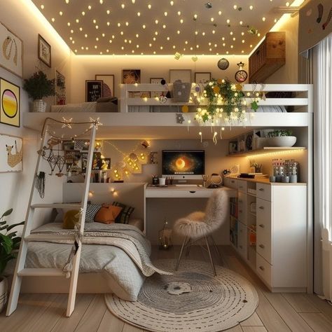 My Images Cosy Loft Bedroom Ideas, Cozy Loft Bed Ideas, Loft Bed Rooms Decor Aesthetic, Loft Bedroom Ideas Aesthetic, Bedroom Ideas Bunkbeds, Loft Bed Room Ideas, Loft Room Aesthetic, Small Room Loft Bed, Loft Bed Ideas Aesthetic