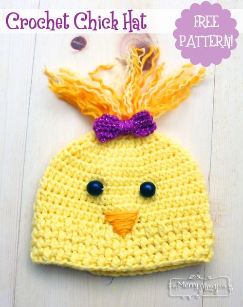 Free Crochet Pattern for an Adorable Chick Hat - Sizes Toddler through Adult Hat Free Crochet Pattern, Chicken Hats, Crochet Baby Hat Patterns, Crochet Kids Hats, Crochet Chicken, Easter Crochet Patterns, Baby Hat Patterns, Crochet Hat Free, Easter Bonnet